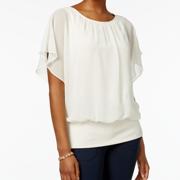 Women's top flutter Sleeve white top cold shoulder - Picture 6 of 8